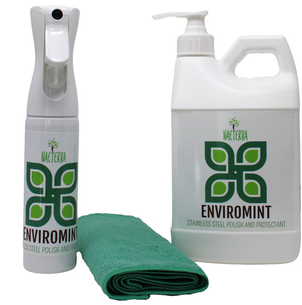 Enviromint All Natural Plant Based Stainless Steel Cleaner and Polish - 64 fl oz Plus Extras
